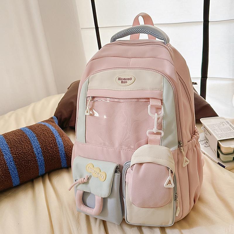 Color Block Junior High School Student Schoolbag Women's Large Capacity Travel Backpack Student Backpack