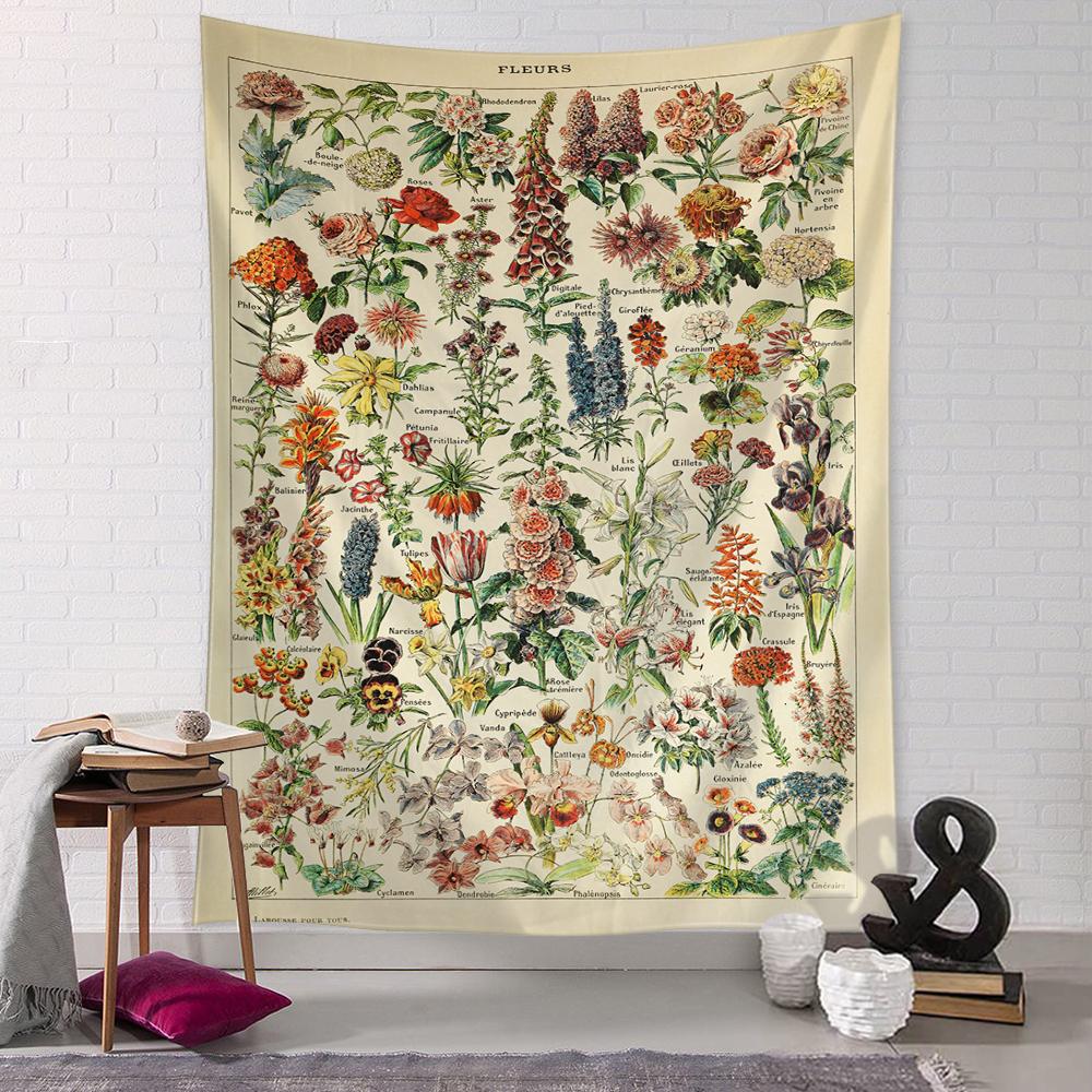 Diagrama de identificare a florilor și a plantelor Tapiserie Agatator de perete Retro Abstractă Artă minimalistă Estetică boemă Decor pentru casă