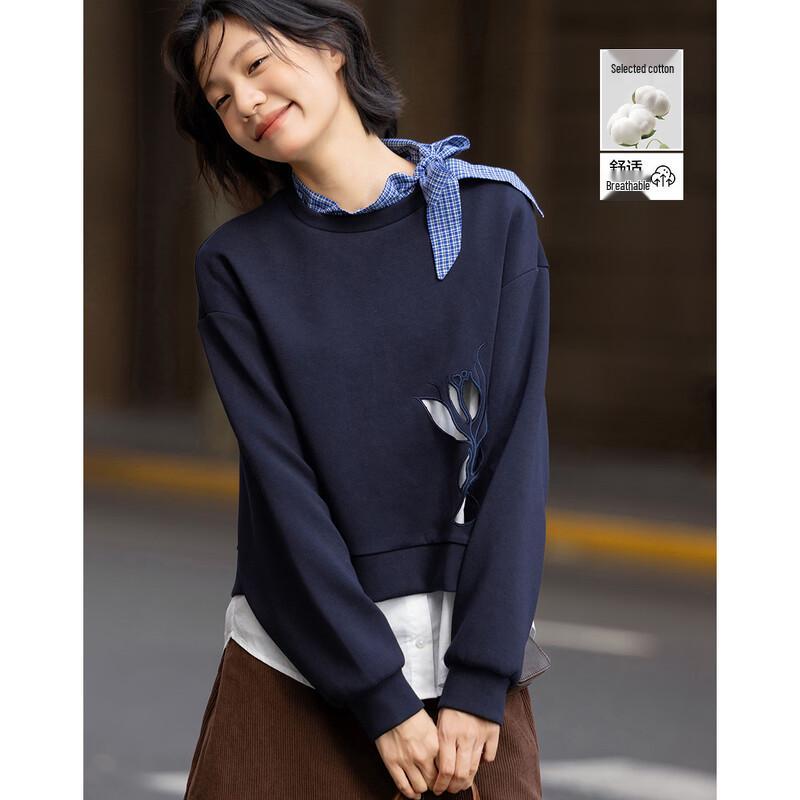 

Demana Women s Cloud Cotton Hollow-Out Loose Sweatshirt L