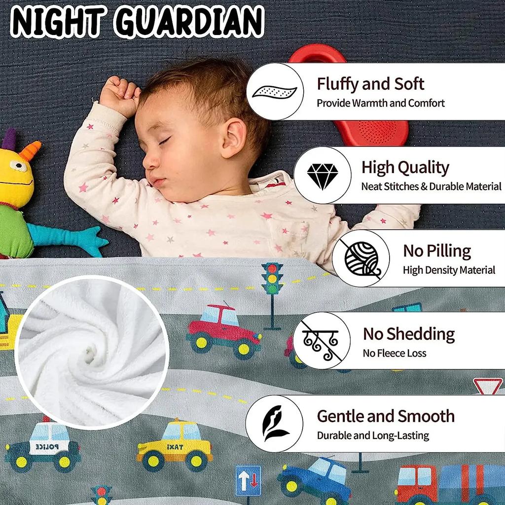 Transportation Car Throw Blanket for Kids, 50 X 60 Inch Cozy Cartoon Construction Fire Truck Fuzzy Plush Blanket for