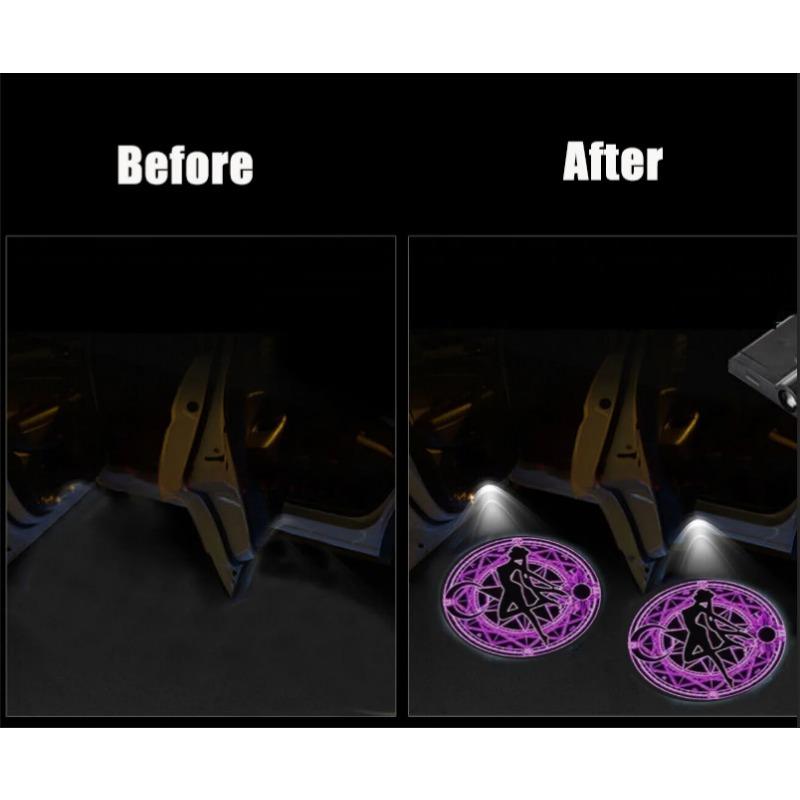 2pcs Wireless Car LED Door Welcome Light Projector Logo No Drill Type Badge Laser Ghost Shadow Night Lamp for Magic Circle