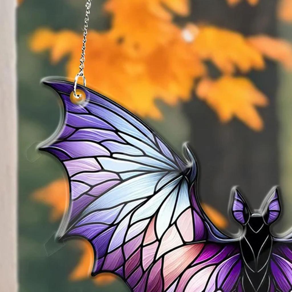 Stained Glass Effect Acrylic Bat Hanging Decoration Gothic Halloween Window Decor Colorful Suncatcher for Home Party Decor Gift