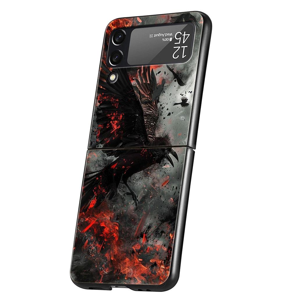 Black Raven Hard PC Phone Case For Samsung Galaxy Z Flip 7 6 5 4 Black Cover For Galaxy Z Flip 3 Foldable Shell Fundas Capas Bag