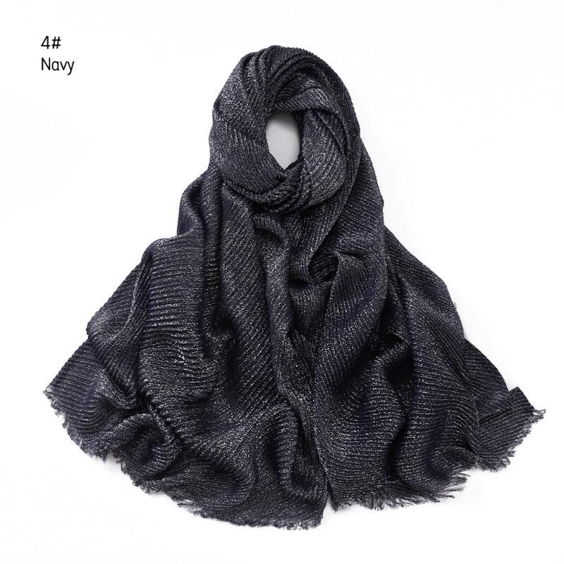 Spring New Solid Color Silver Silk Wrinkled Polyester Scarf Women's, Monochrome Two-ended Short Beard Headscarf Shawl