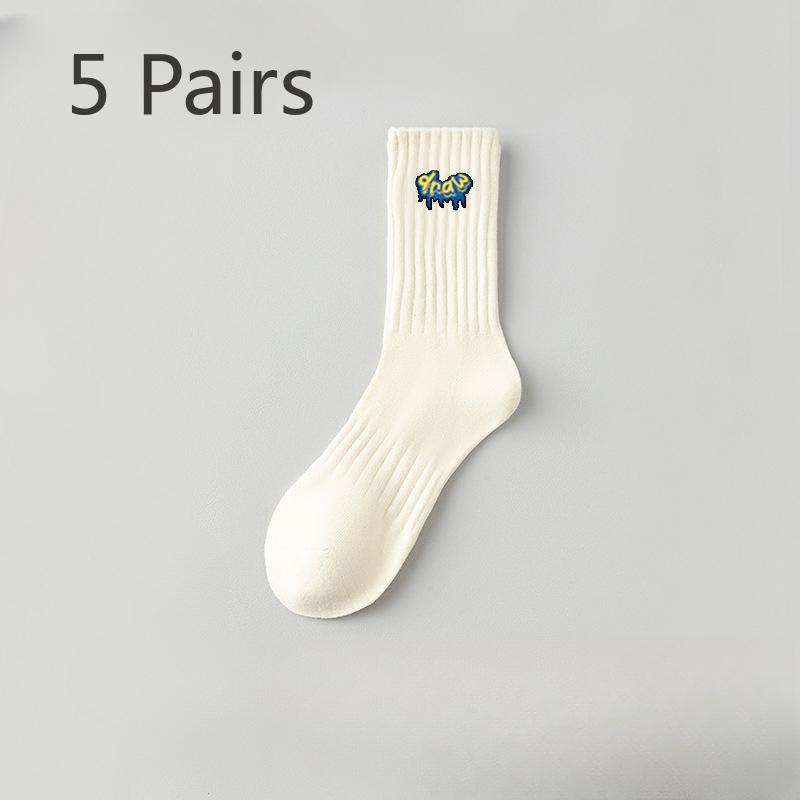 

5 пар мужских летних спортивных дышащих дезодорирующих однотонных носков-трубок из чистого хлопка 5 Pairs молочный белый