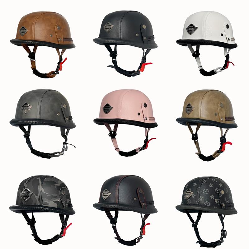 Vintage Leather WWII Style Soldier Helmet Retro Half Helmet All Seasons Unisex Bicycle Cruiser Electric Scooter Helmet JYT-108