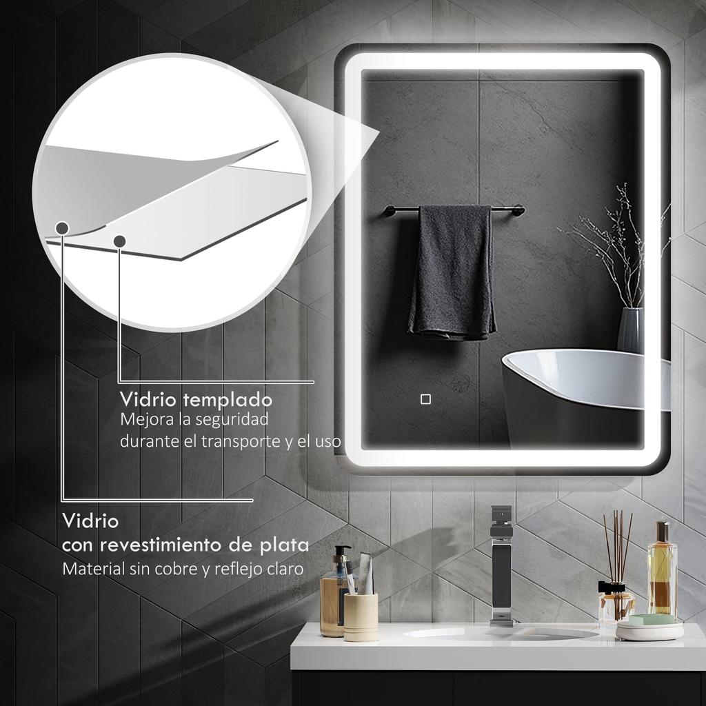 Bathroom Mirror with LED, 70 x 90 cm, 3 Light Colors, Anti-Fog, IP44