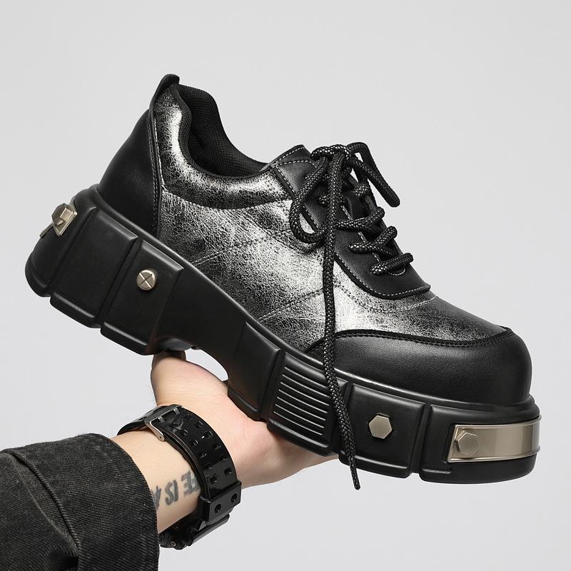 

Platform derby shoes cowhide men s trendy shoes British black big head shoes heightening niche vi high-end casual leather shoes 38 чёрный