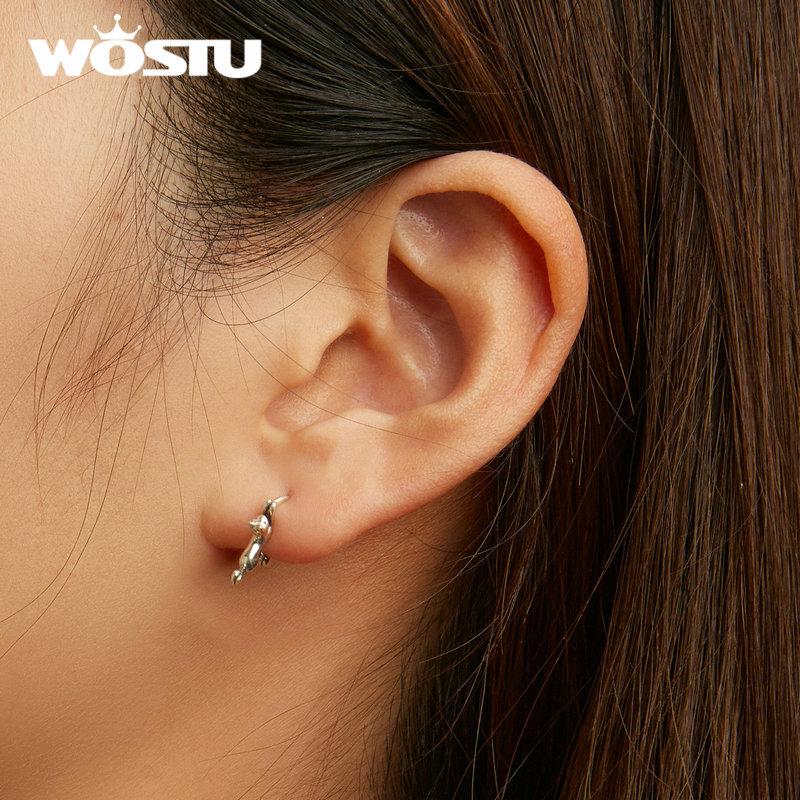 WOSTU Authentic 925 Sterling Silver Delicate Cute Cat Earrings for Women Jewelry Gift
