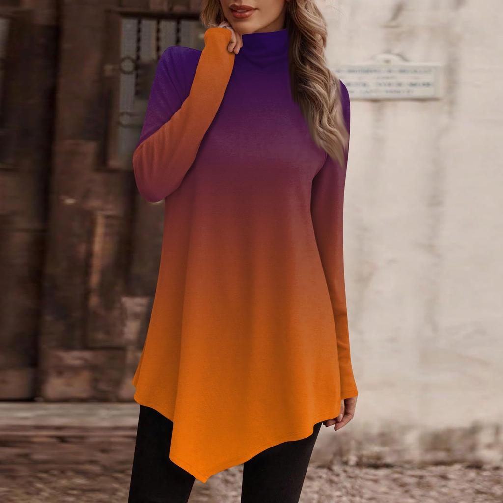 Women's Casual Everyday Tops Long Sleeve Turtleneck Fashion Print Shirt Tops T Shirt Pullover