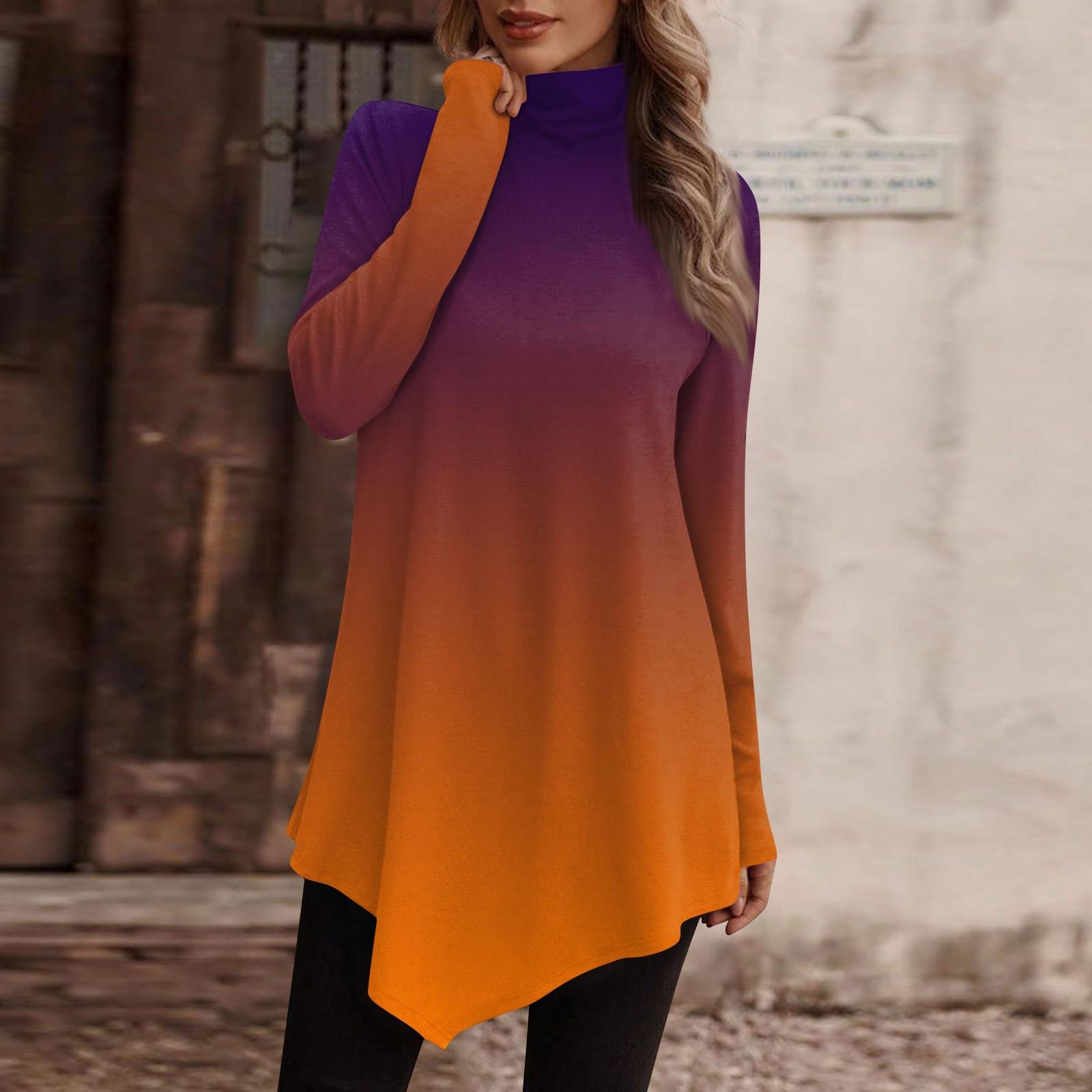 

Женские повседневные топы с длинным рукавом, водолазка, модная рубашка с принтом, топы, футболка, пуловер XL оранжевый