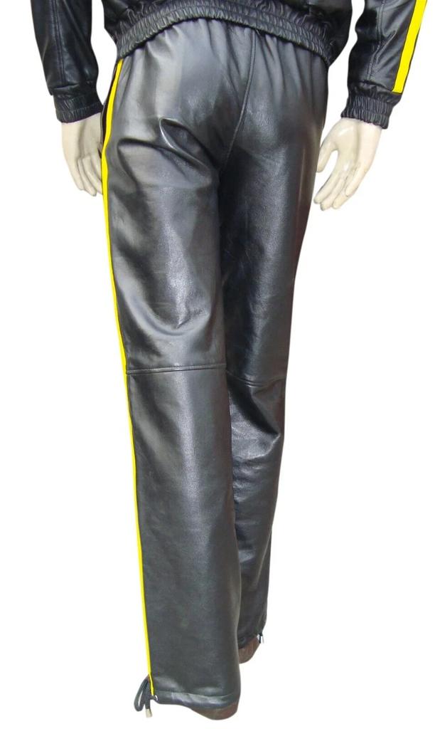 Žlutá a Černá Stylová Motorkářská Měkké Nové Pánské Kalhoty Kožené Jehněčí Pravá Nošení