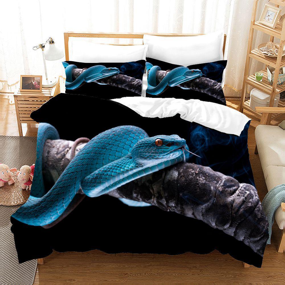 3D Snake Viper Bedding Set 2/3Pcs Gift Quilt Duvet Cover Single Double King Size
