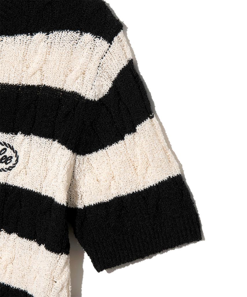 LEE Women'S Striped Cable Short Sleeve Knit Black