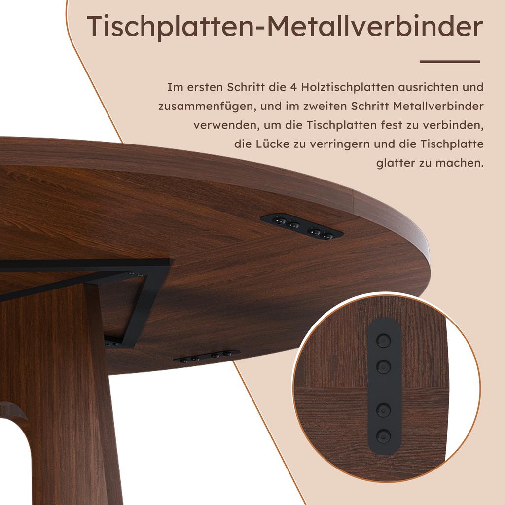 Modular Round Dining Table, 120 Cm Diameter, 76 Cm Height, MDF with Walnut Veneer, Space for 4 People – for Dining Room, Kitchen and Living Room