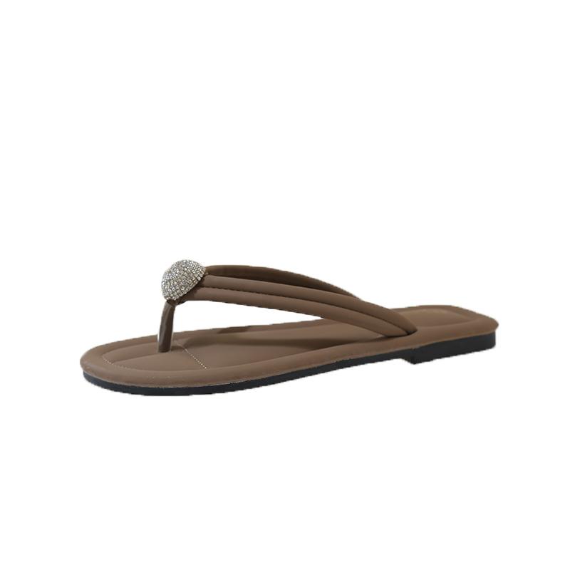 Fashion Summer New Style Flip-flops Ladies Fashion Round Head Crystal Buckle Soft Sole Non-slip Wear-resistant Beach Sandals