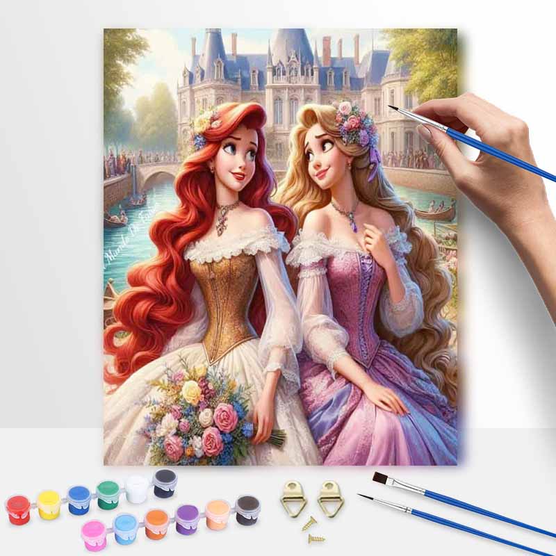 Disney Oil Paint Hand Painting Kit Princess Ariel Rapunzel Art Decoration Classic Style Home Decor Elegant Wall Hanging Craft Set