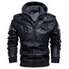 Jaqueta de couro casual masculina, quente à prova de vento, couro sintético, motocicleta, casaco bomber, moda pu, couro com capuz, jaquetas piloto, tamanho euro