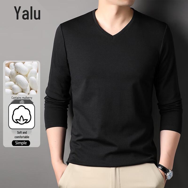 Yalu Men's V-Neck Silk Blend Long-Sleeve Tee