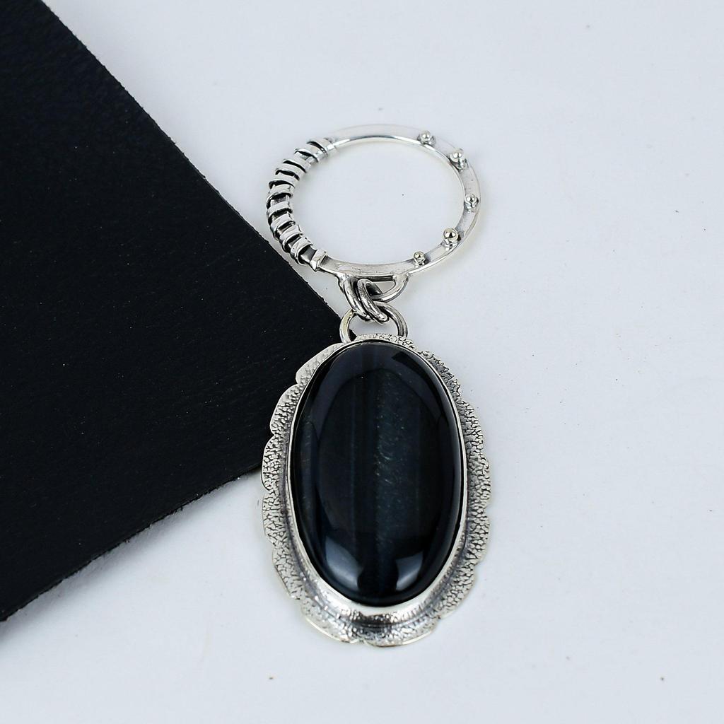 Natural Blue Tiger Eye Gemstone Silver Pendant in 925 Sterling Silver- Handmade Design, Everyday Wear Jewelry, Unique Pendant Wadding Gifts