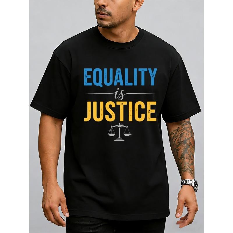 European Size Equality Is Justice Tee Mens Funny T Shirts Black Graphic Tees Short Regular Fit, Casual Wear for All Seasons