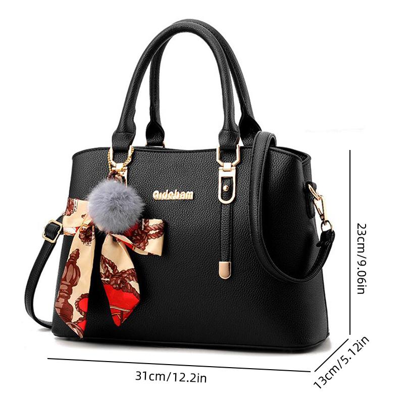 2025 New Stylish Large-capacity Solid Color Handbag PU Waterproof Messenger Bag Plush Pendant Simple Shoulder Bag