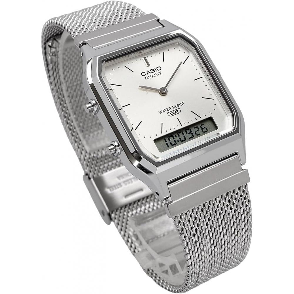 Casio Ana Digi Quartz Wristwatch Vintage Aq 230em 7a Mesh Metal Band Unisex