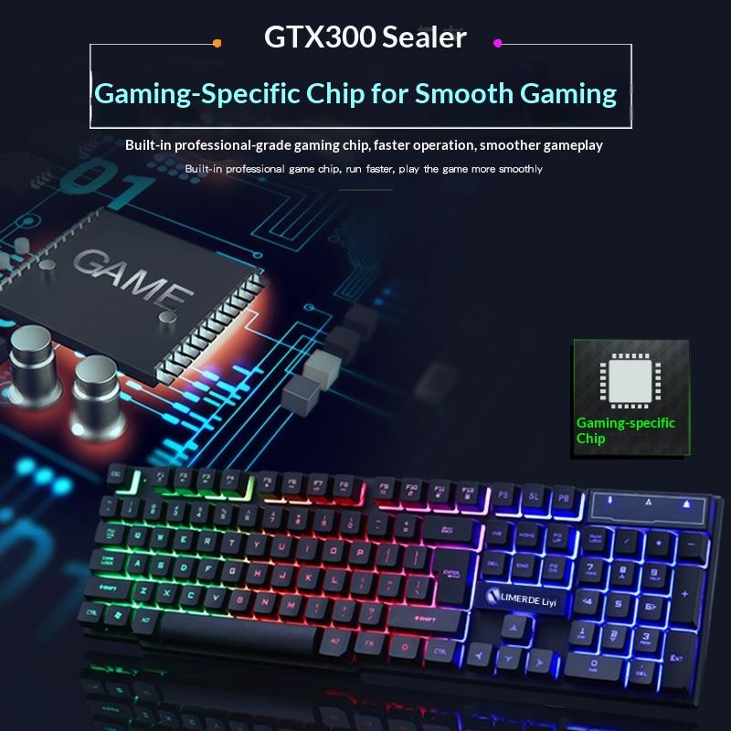 Limai GTX300 Backlit Wired USB Floating Gaming Keyboard and Mouse Illuminated Set