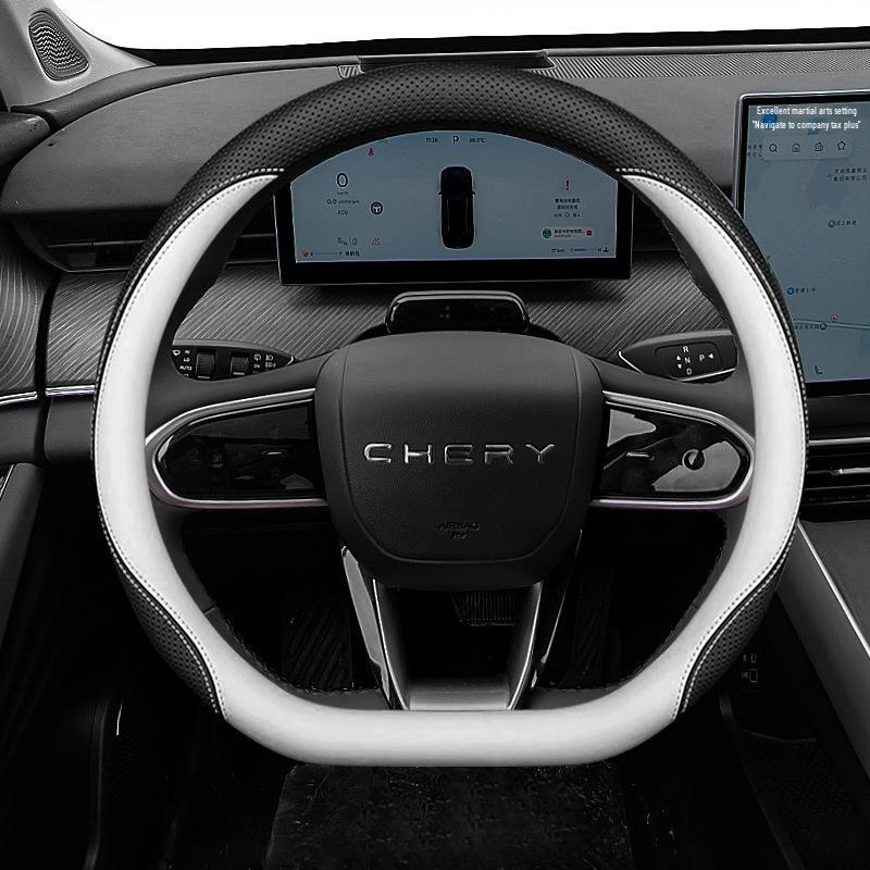 

Чехол из кожи Наппа на руль Chery Tiggo 8L: Ультратонкий, Противоскользящий, Влагоотводящий, Всесезонный, Универсальная посадка 38 cm