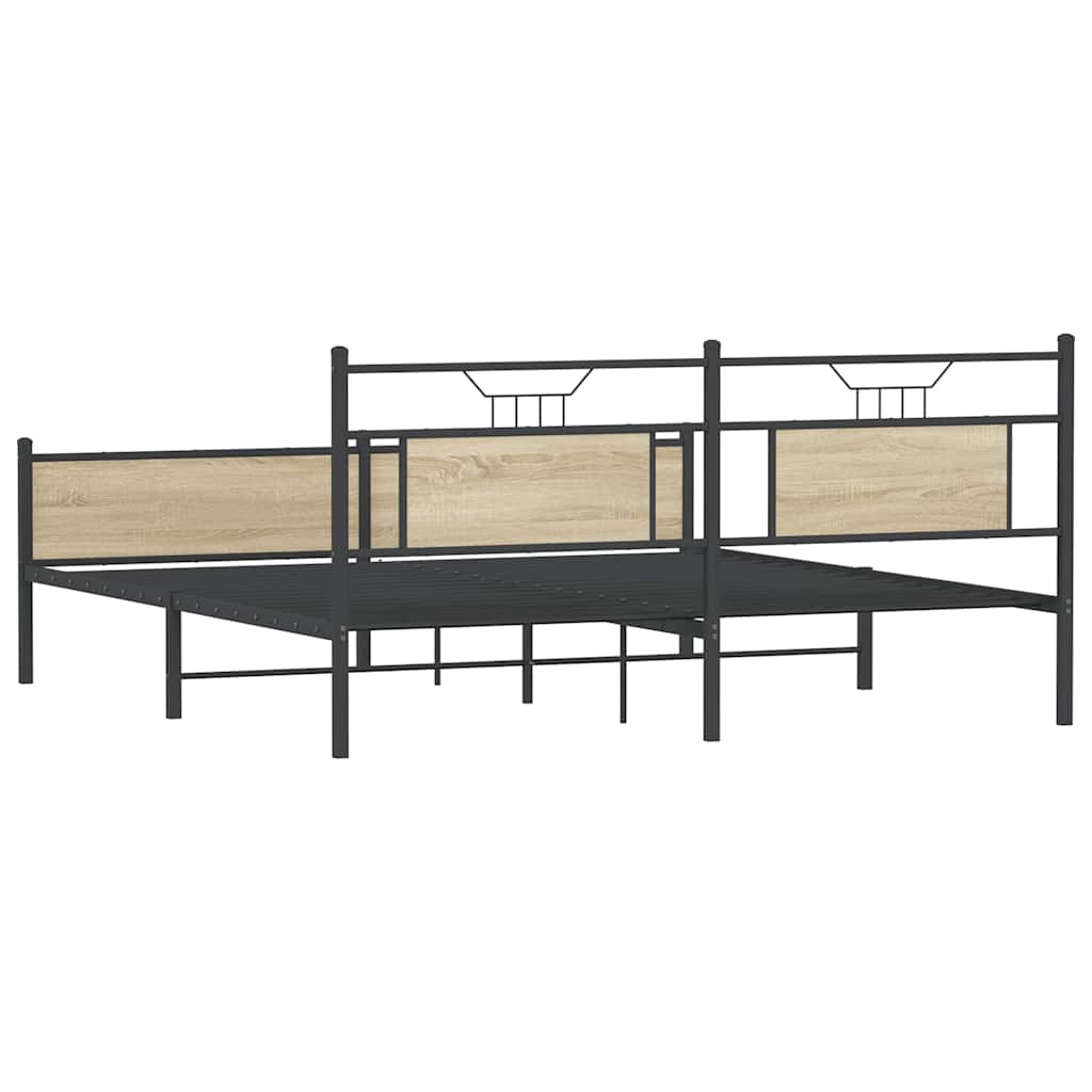 Metal Bed Frame without Mattress Sonoma Oak Finish 72 x 84 in (183 x 213 cm)