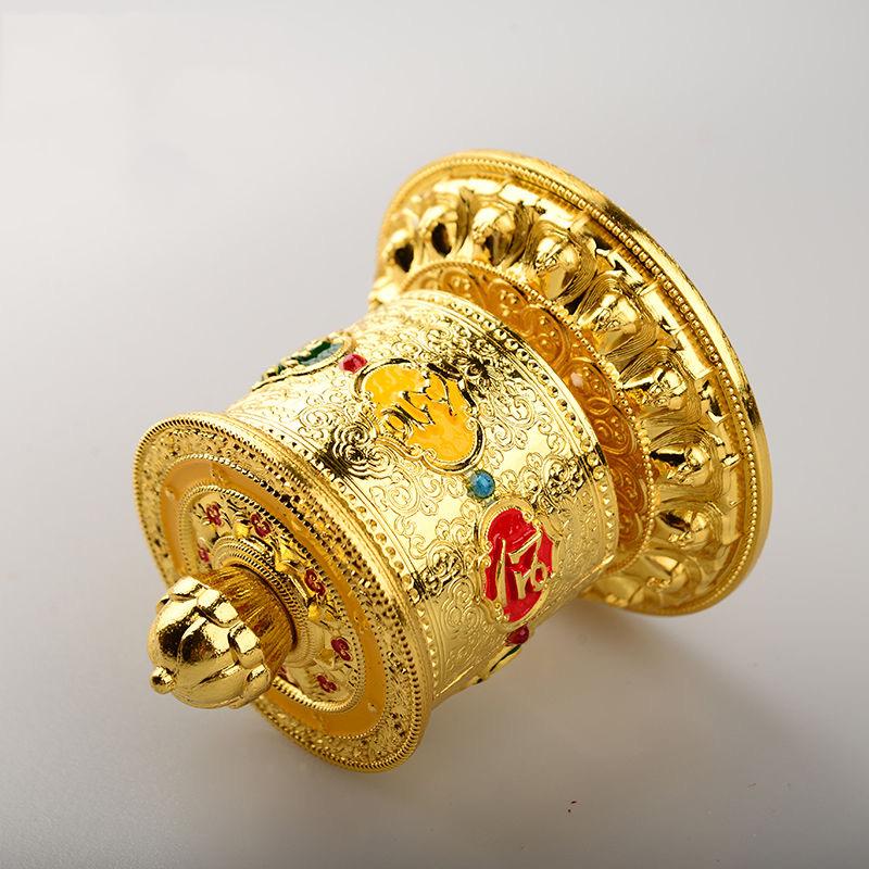 Tibetan Handicraft Prayer Wheel Alloy Buddha Engraved Scripture Prayer Wheels Collectibles Gift Car Indoor Desktop Decorative