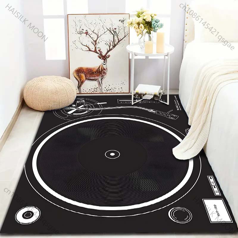 Alfombra Impresa para Tocadiscos de Vinilo para Dormitorio, Sala de Estar, Mesita de Noche, Sofá, Felpudo, Decoración Moderna para el Hogar, Alfombra de Área, Tamaño Grande