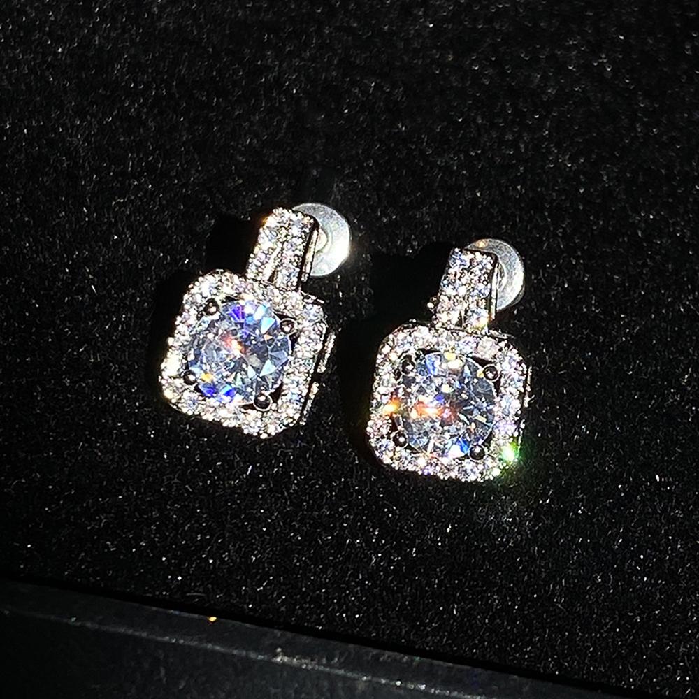 Classic Square Shape Women Stud Earring Full Paved CZ Zircon Stone Luxury Female Wedding Earring Jewelry New Arrival Item