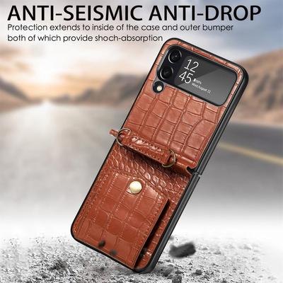 Luxury Crocodile Leather Wallet Phone Bag Case For Samsung Galaxy Z Flip 4 5g Flip4 Zflip4 Non -Slip Kickstand Phone Accessories