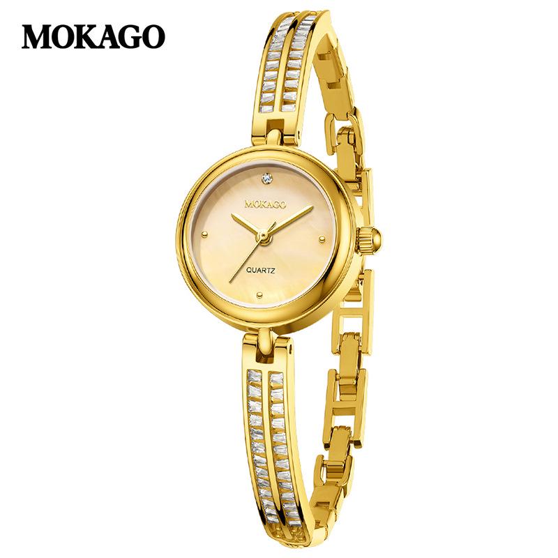 Женские простые браслетные часы Mokago - Изысканные кварцевые с перламутром золотой