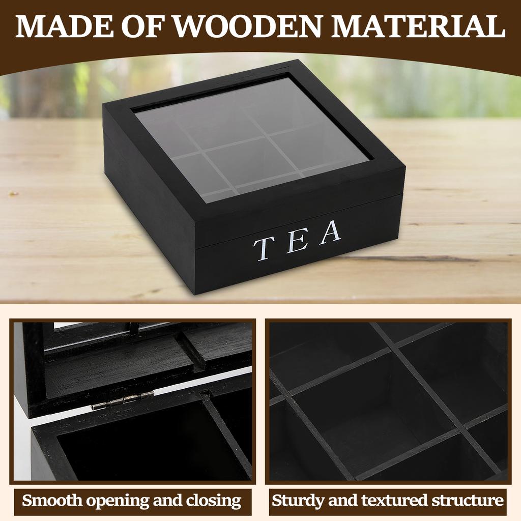 Tea Bag Storage Box Wood Tea Bag Holder with Clear Lid Tea Bag Storage Divider Box Tea Bag Coffee Capsule Coffee Bag Compartment