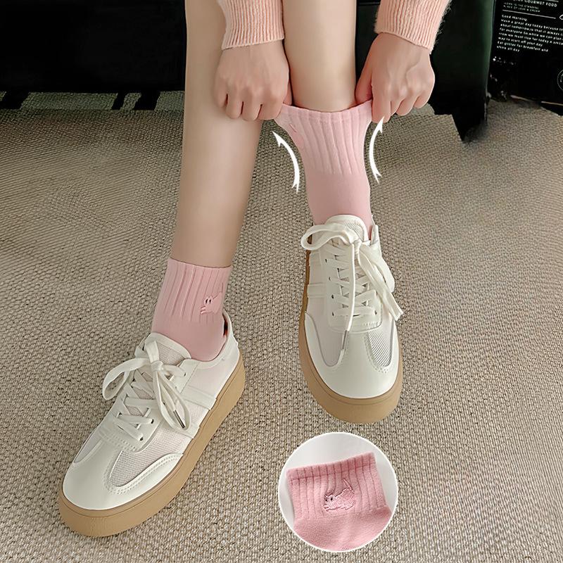 Summer Thin Combed Cotton Socks for Women, Cartoon Embroidery, Sweat-absorbing Boneless Socks for Women, Sports Socks