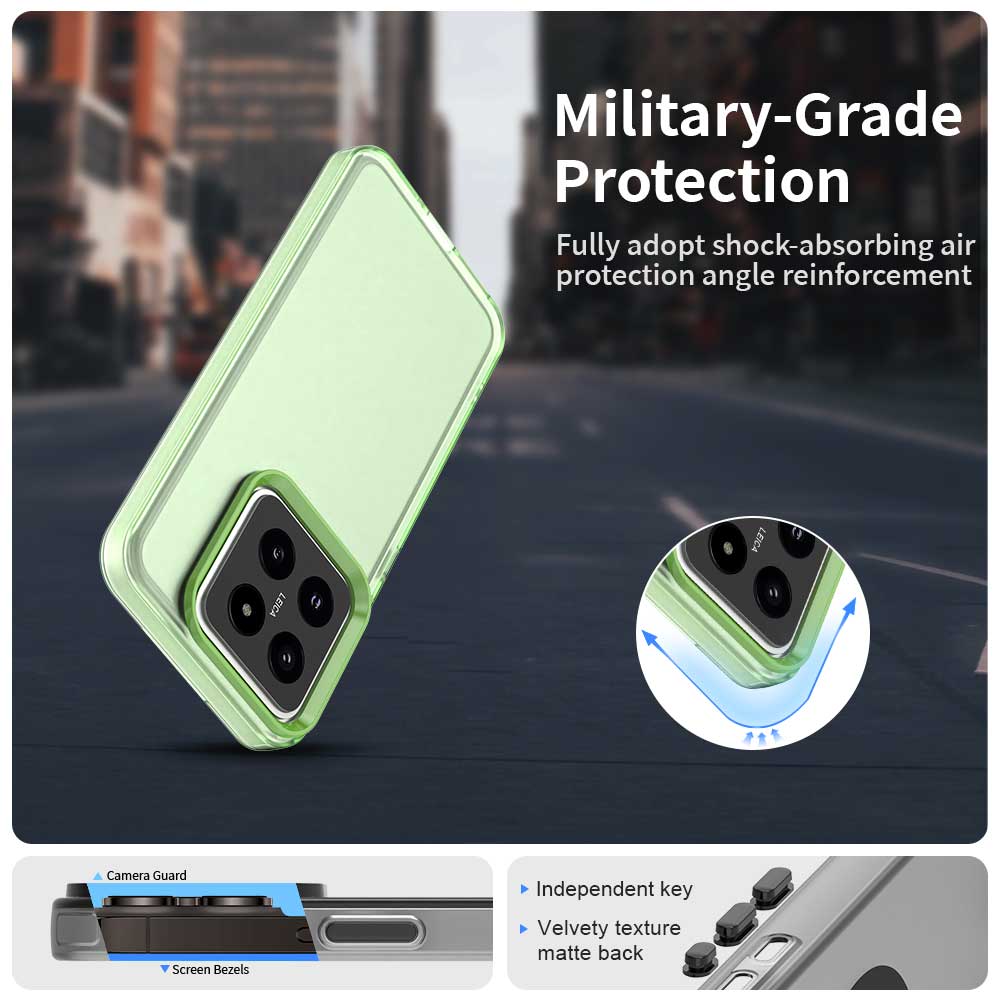 

Для Xiaomi 14 Pro Case PC+TPU+PET Matte Anti-Drop Phone Back Cover Green