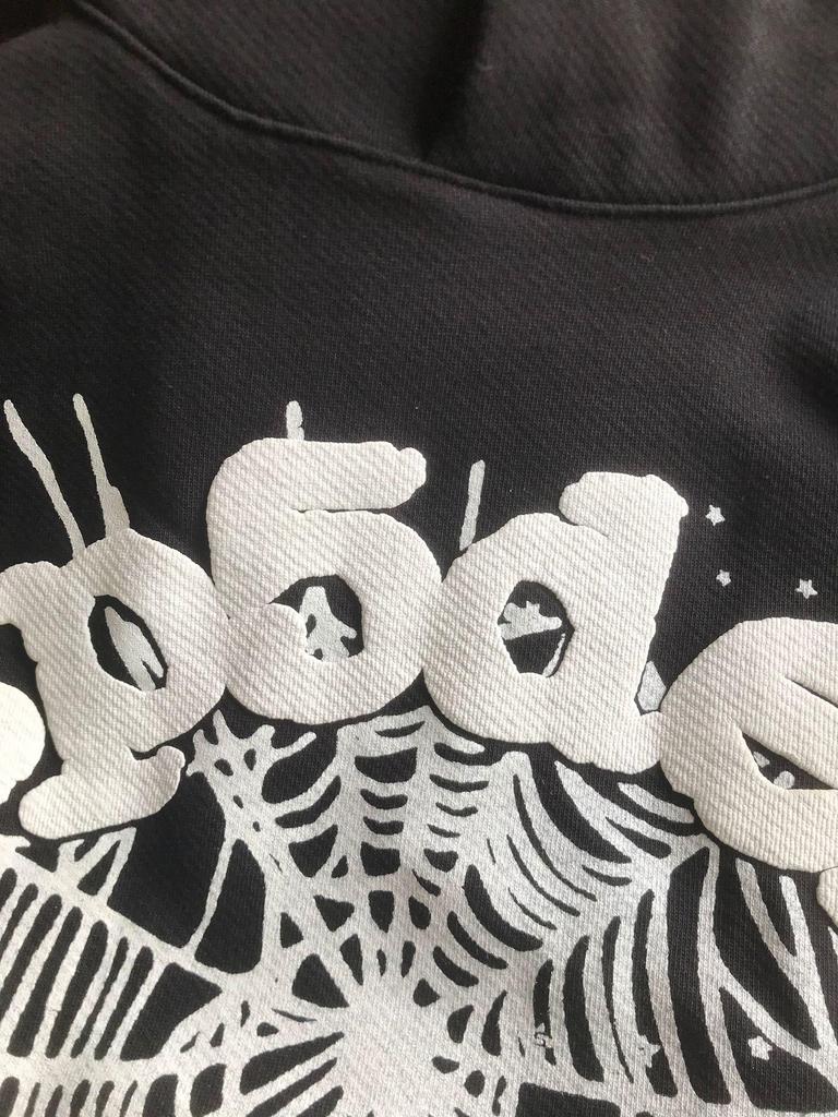 Sp5der Hög Version Spindelnätsmönstrad Huvtröja: Trendig amerikansk passform för män