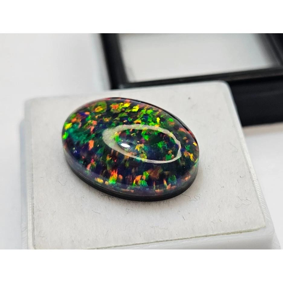 Natural Australian Black Fire Opal Oval Cabochon 6-7 Ct Fabulous Loose Gemstone