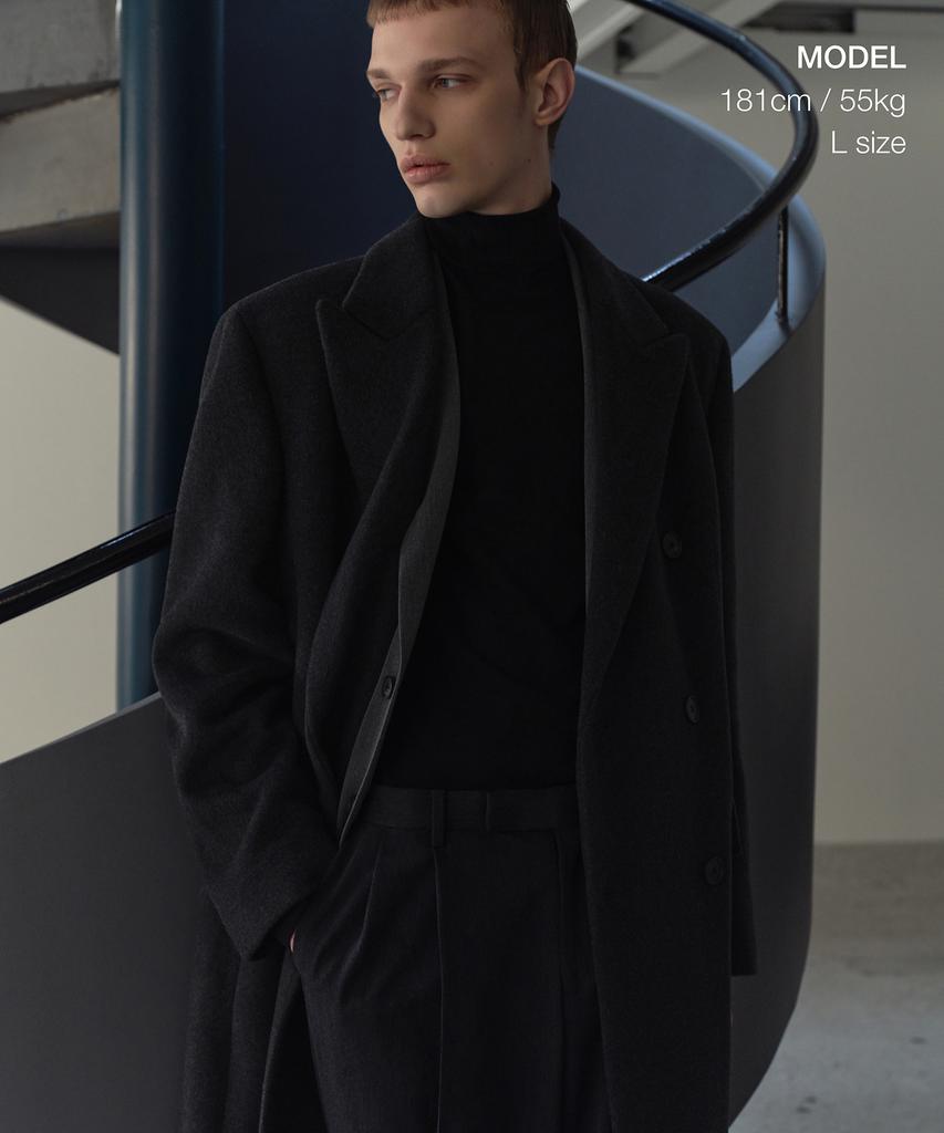 Musinsa Standard Cashmere Blend Daddy Shoulder Double Long Coat [Charcoal Grey]