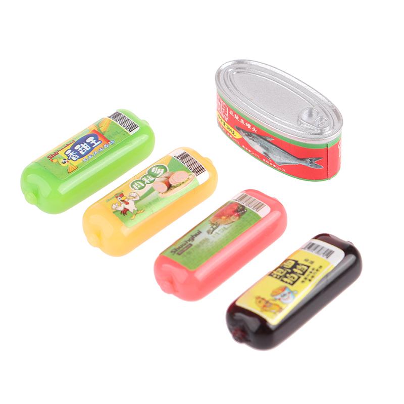 5Pcs 1/12 Dollhouse Simulation Ham Canned Dollhouse Miniature Food Decoration Dolls House Accessories Pretend Play Toys