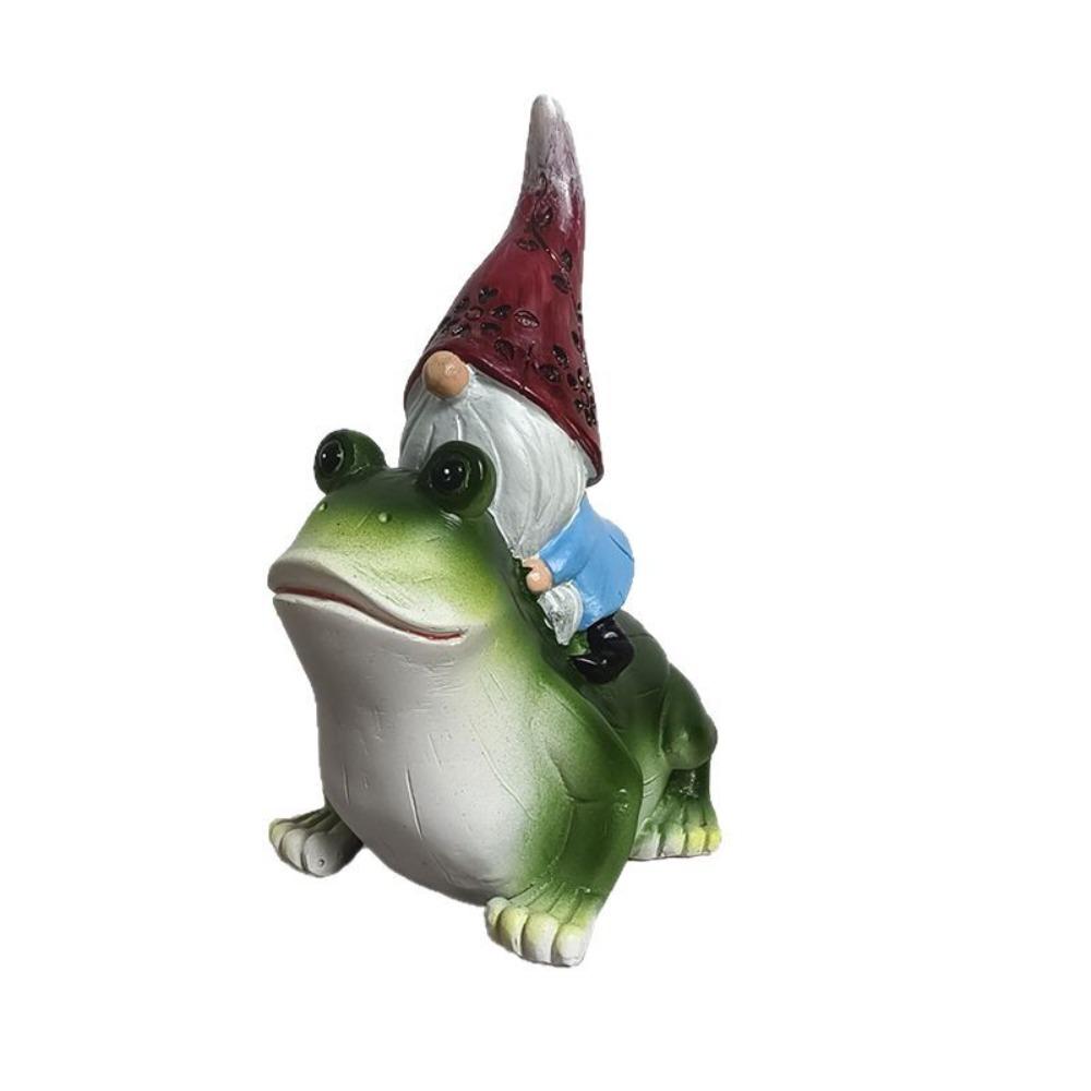 

Мультяшная фигурка садового гнома, забавная скульптура гнома, статуэтка гнома, едущего на лягушке, для рабочего стола зелёный