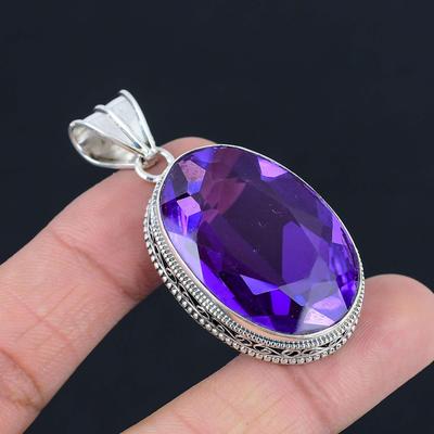 Amethyst Edelstein Anhänger Massiv 925 Sterling Silber Anhänger Schmuck Geschenk für Unisex