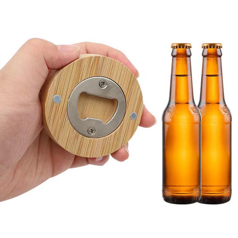 1/2PCS Magnetic Beer Bottle Opener Portable Round Shape Wooden Beverages Open Tool Suitable for Bar Party Fridge Decorations ZYF