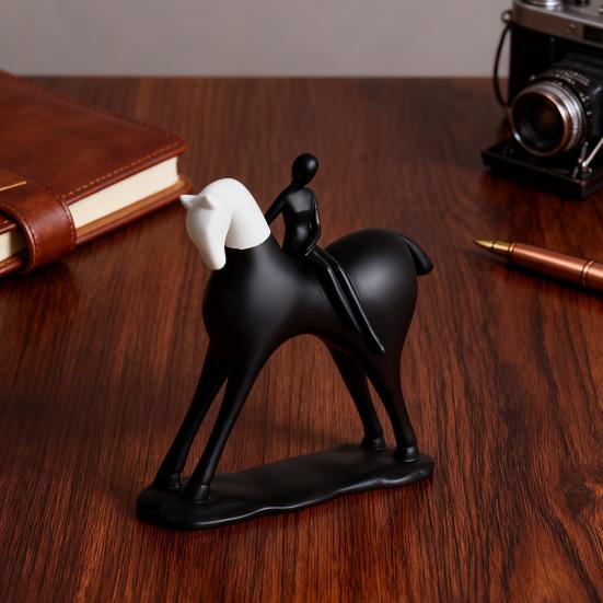 Abstract Man Black White Horse Figurine Modern Minimalist Artistic Horse Statue Resin Sculpture Home Office Desktop Decoration Ornament