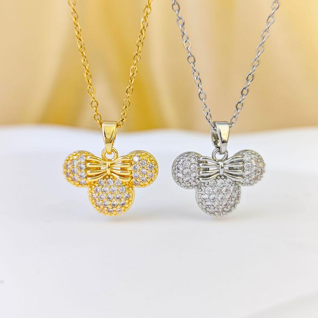 Exquisite Full Diamond Mickey Necklace for Women - Trendy, Simple Clavicle Pendant, Perfect Gift for Best Friend.