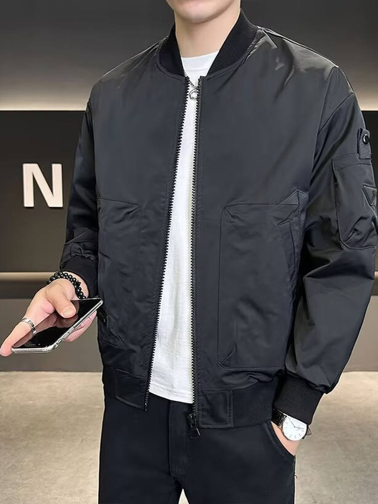 2025 New Jacket Jacket Men's Spring and Autumn 2025 New Simple Solid Color Versatile Ruffian Handsome Casual Baseball Jersey