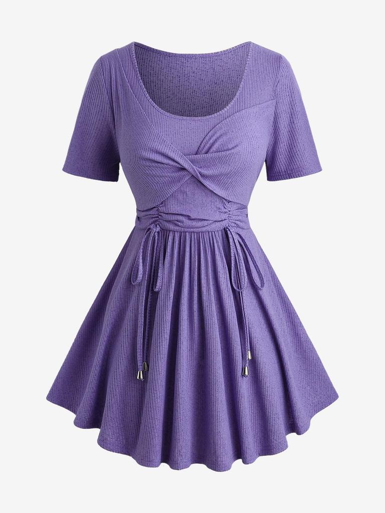 Rosegal Übergröße Twist-Panel Geraffte Taille Texturiertes Geripptes Oberteil