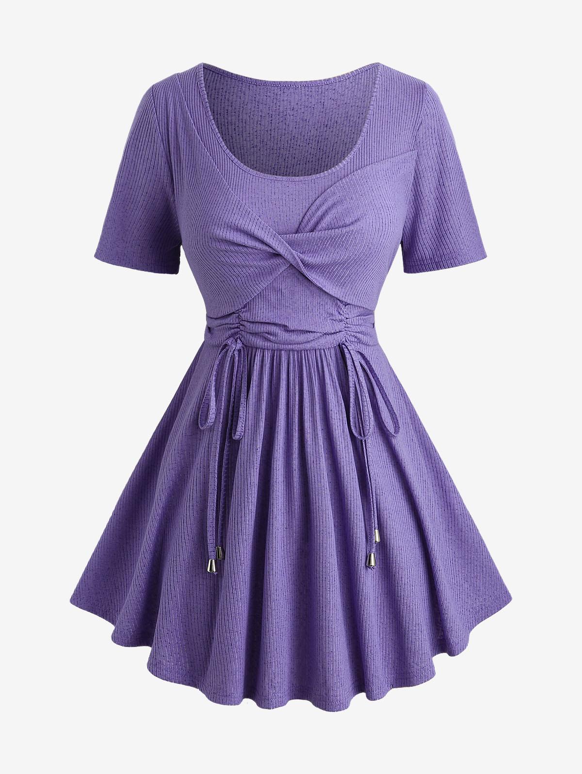 

Rosegal Большой размер Топ с текстурированным рубчиком, с перекрученной панелью и присборенной талией 3XL